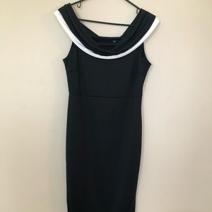 Off the shoulder black and white dress!